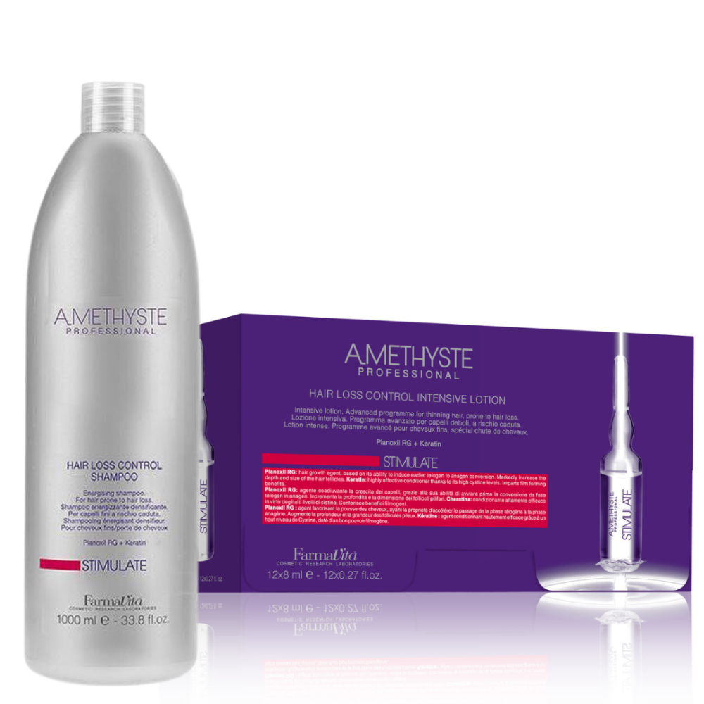 Комплект ампули и шампоан за стимулиране на растежа и против косопад Farmavita Amethyste Stimulate Hair Loss Control 1000/12X8ML