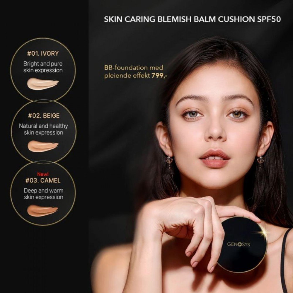 GENOSYS Skin Caring Blemish Balm Cushion 03 Camel – Cushion with Skincare & SPF50, 2 x 15 gr