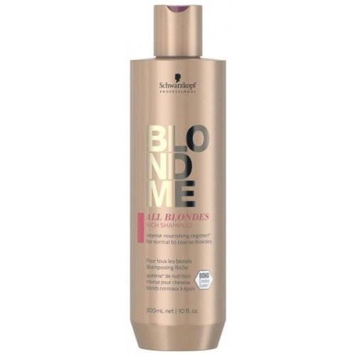 Интензивен подхранващ шампоан за увредена руса и изсветлена коса Schwarzkopf Professional BlondMe All Blondes Rich Shampoo 300ml Интензивен подхранващ шампоан за увредена руса и изсветлена коса Schwarzkopf Professional BlondMe All Blondes Rich Shampoo 300ml