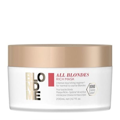 Интензивнa подхранваща маска за увредена руса и изсветлена коса Schwarzkopf Professional BlondMe All Blondes Rich Mask 200ml Интензивнa подхранваща маска за увредена руса и изсветлена коса Schwarzkopf Professional BlondMe All Blondes Rich Mask 200ml